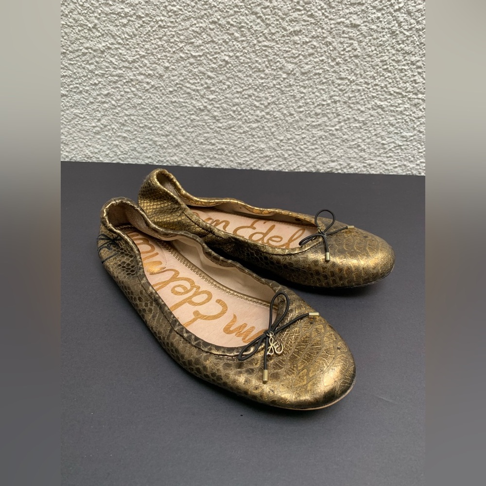 Sam Edelman Felicia ballet flats in gold snakeskin